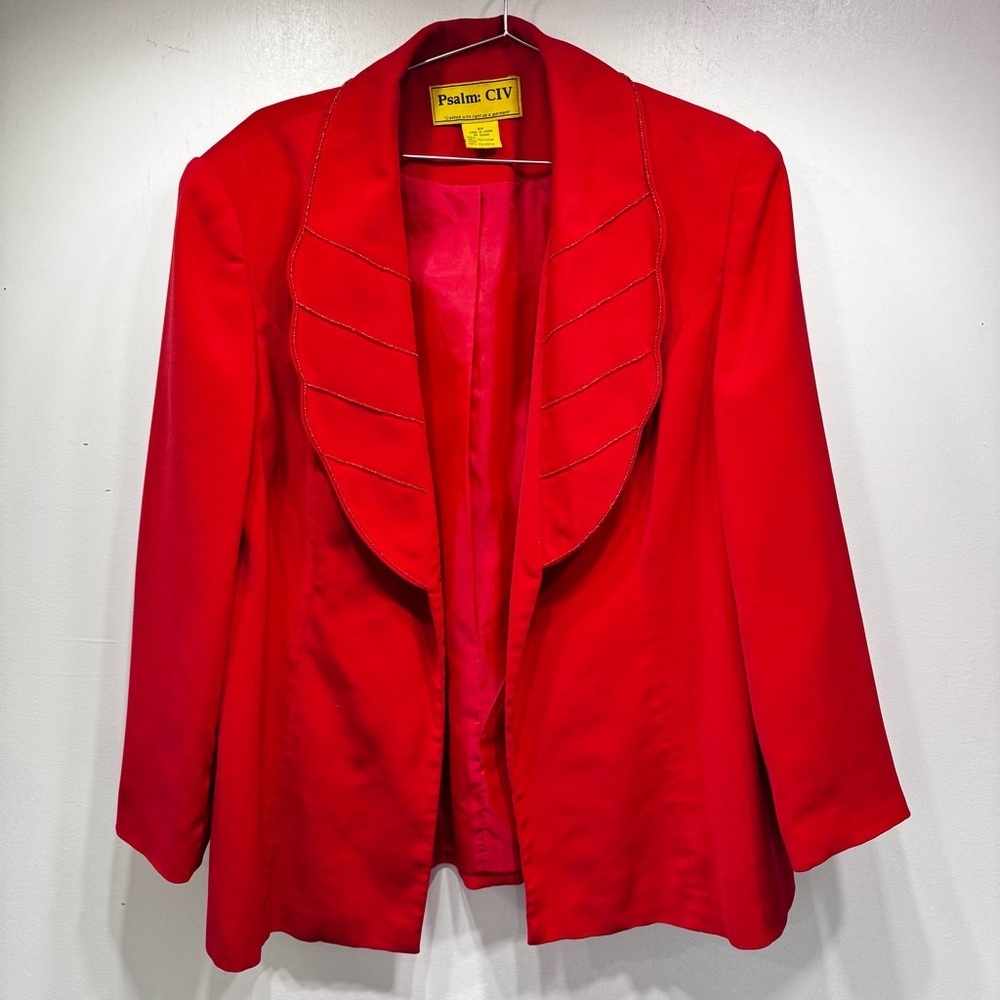 Vintage Psalm CIV Red Blazer Jacket Beaded Statement Collar Christian Faith Wear